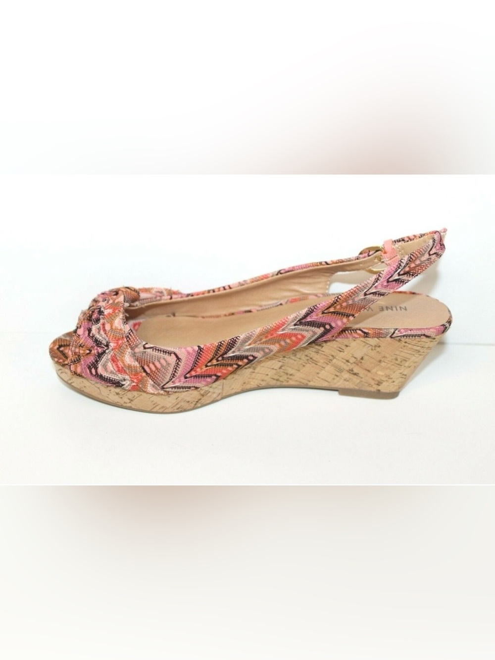 Nine West Pink Coral Chevron Cork Wedge Slingbacks Size 8